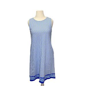 Jude Connally‎ Melody A-Line Dress Womens Small Ditsy Border Blue White USA made